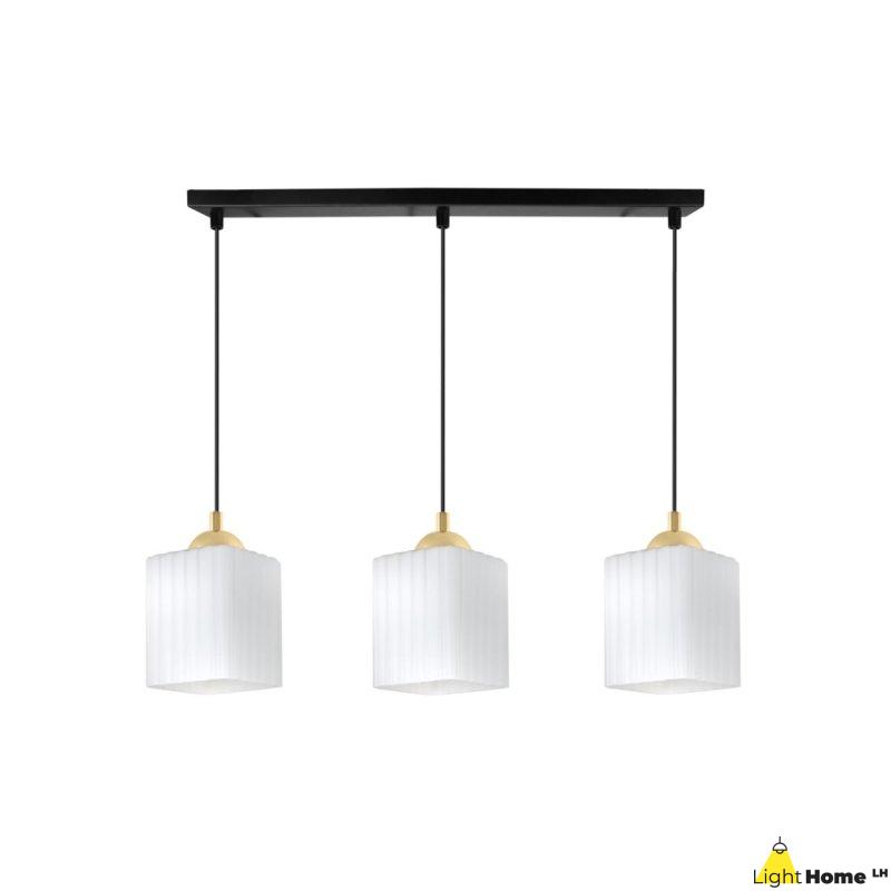 Lampa wisząca sufitowa żyrandol potrójny RIFFLE szklany ryflowany czarna listwa E27