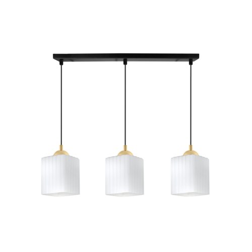 Lampa wisząca sufitowa żyrandol potrójny RIFFLE szklany ryflowany czarna listwa E27