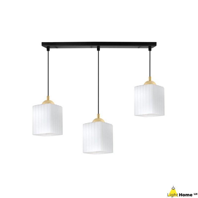 Lampa wisząca sufitowa żyrandol potrójny RIFFLE szklany ryflowany czarna listwa E27