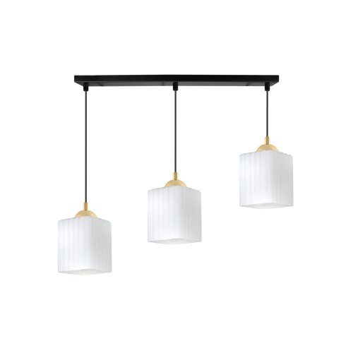 Lampa wisząca sufitowa żyrandol potrójny RIFFLE szklany ryflowany czarna listwa E27