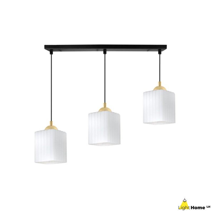 Lampa wisząca sufitowa żyrandol potrójny RIFFLE szklany ryflowany czarna listwa E27