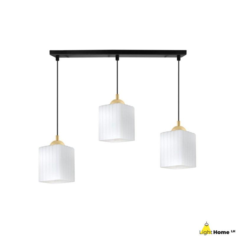 Lampa wisząca sufitowa żyrandol potrójny RIFFLE szklany ryflowany czarna listwa E27