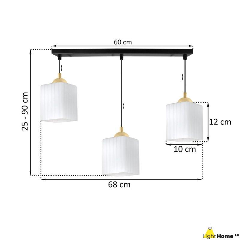 Lampa wisząca sufitowa żyrandol potrójny RIFFLE szklany ryflowany czarna listwa E27