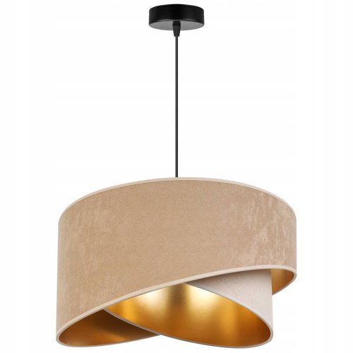OUTLET -40% Wisząca lampa z asymetrycznym abażurem, MEDIOLAN, beżowo-kremowa, z regulacją, złoty środek, żarówka E27