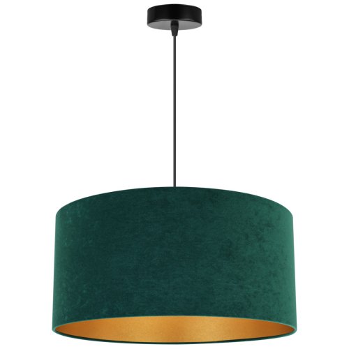 OUTLET-40% Lampa wisząca z welurowym abażurem w kolorze butelkowej zieleni, wnętrze złote o średnicy 44 cm, gwint E27