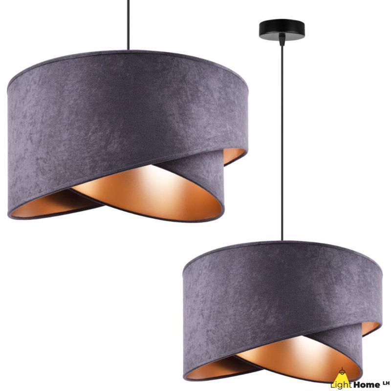 OUTLET -40% Lampa wisząca z asymetrycznym abażurem okrągłym, szarym 45 cm i wykończeniem złotym, E27