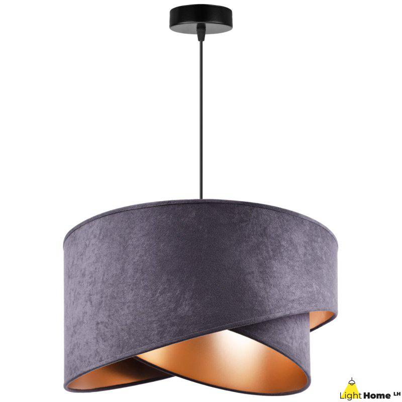 OUTLET -40% Lampa wisząca z asymetrycznym abażurem okrągłym, szarym 45 cm i wykończeniem złotym, E27