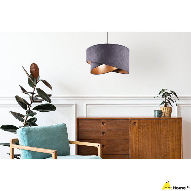 OUTLET -40% Lampa wisząca z asymetrycznym abażurem okrągłym, szarym 45 cm i wykończeniem złotym, E27