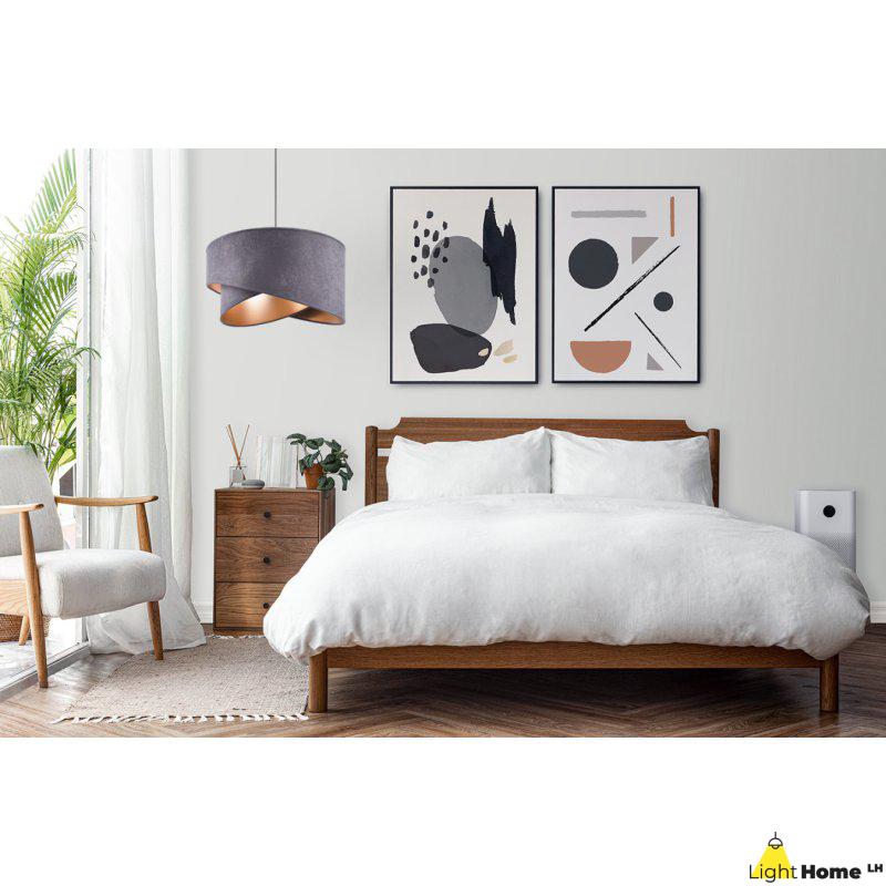 OUTLET -40% Lampa wisząca z asymetrycznym abażurem okrągłym, szarym 45 cm i wykończeniem złotym, E27