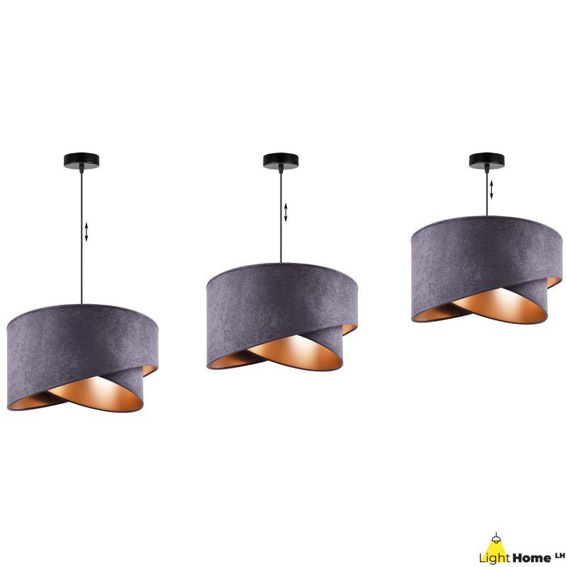 OUTLET -40% Lampa wisząca z asymetrycznym abażurem okrągłym, szarym 45 cm i wykończeniem złotym, E27