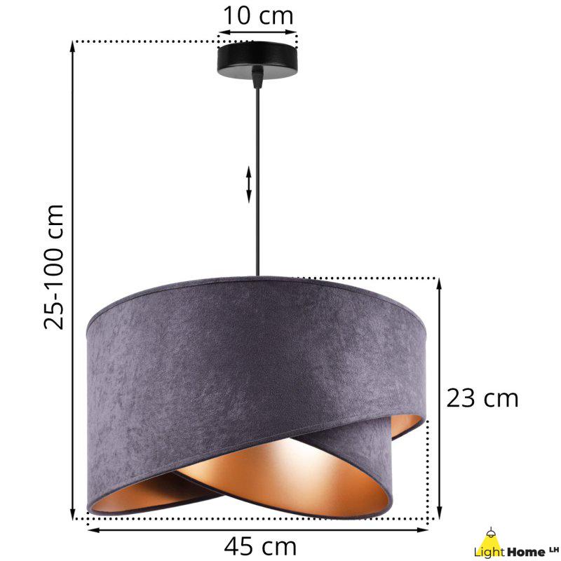 OUTLET -40% Lampa wisząca z asymetrycznym abażurem okrągłym, szarym 45 cm i wykończeniem złotym, E27