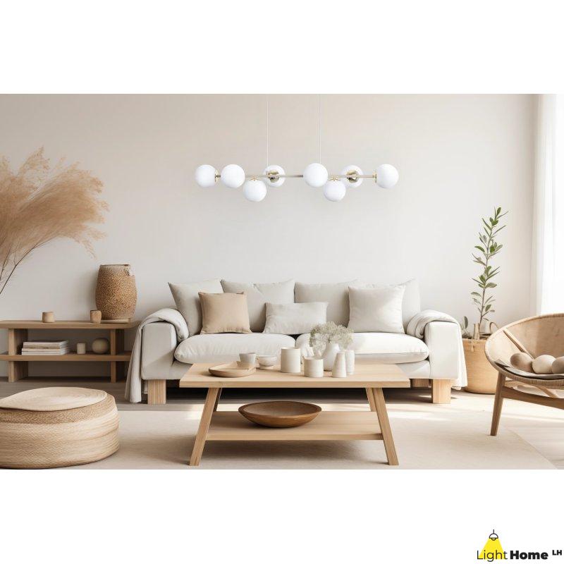 Lampa wisząca SIENA, sufitowa, kaszmirowy żyrandol, białe szklane kule, boho chic, glamour, E14