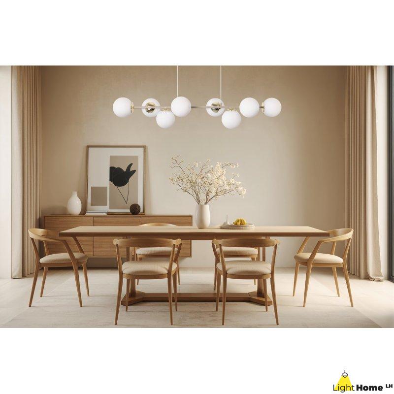 Lampa wisząca SIENA, sufitowa, kaszmirowy żyrandol, białe szklane kule, boho chic, glamour, E14