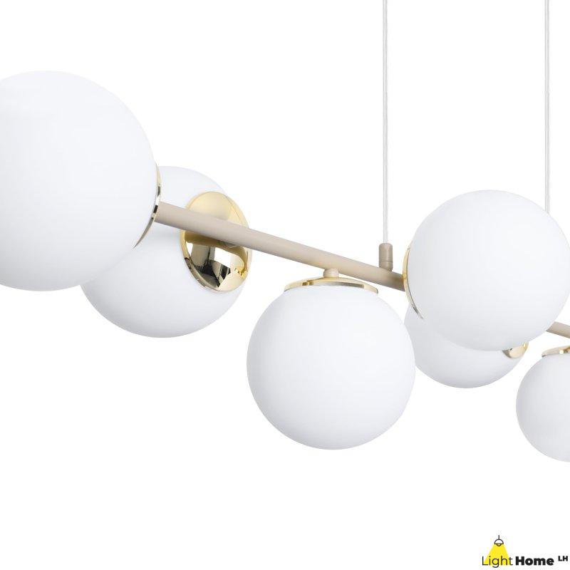 Lampa wisząca SIENA, sufitowa, kaszmirowy żyrandol, białe szklane kule, boho chic, glamour, E14