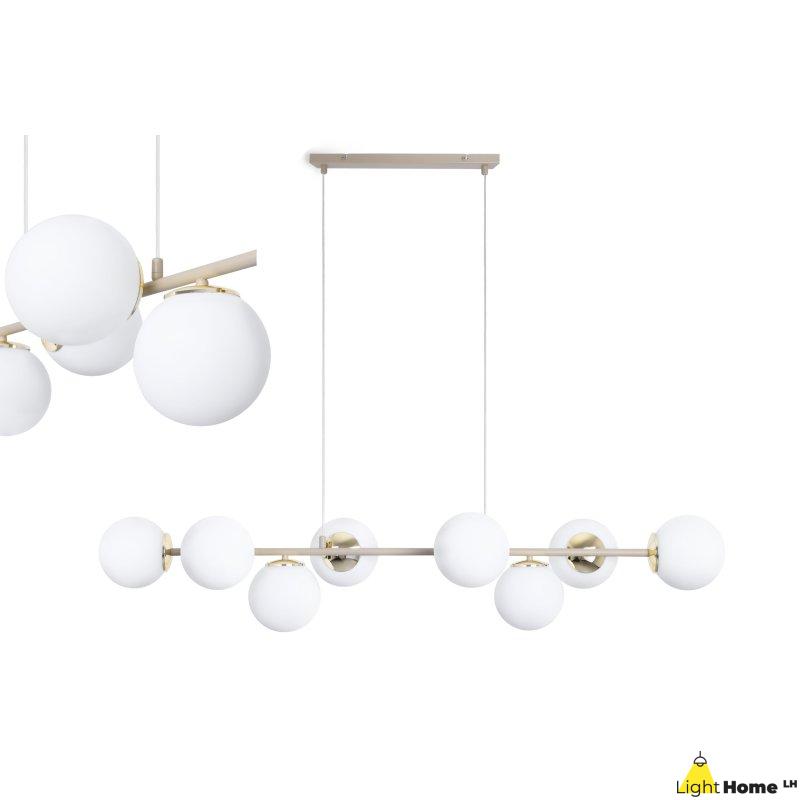 Lampa wisząca SIENA, sufitowa, kaszmirowy żyrandol, białe szklane kule, boho chic, glamour, E14