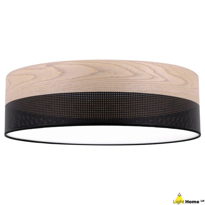 OUTLET -30% Lampa typu plafon WOOD, sufitowa, na 3 żarówki, czarny abażur 50cm, do salonu