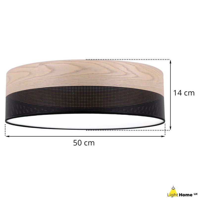 OUTLET -30% Lampa typu plafon WOOD, sufitowa, na 3 żarówki, czarny abażur 50cm, do salonu