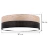 OUTLET -30% Lampa typu plafon WOOD, sufitowa, na 3 żarówki, czarny abażur 50cm, do salonu
