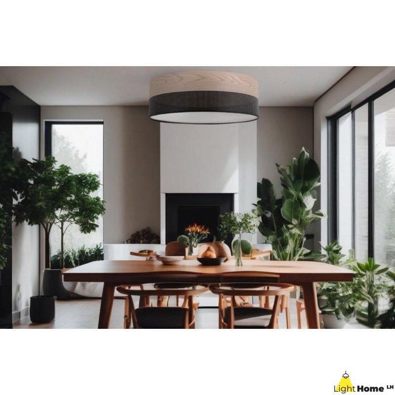 OUTLET -30% Lampa typu plafon WOOD, sufitowa, na 3 żarówki, czarny abażur 50cm, do salonu