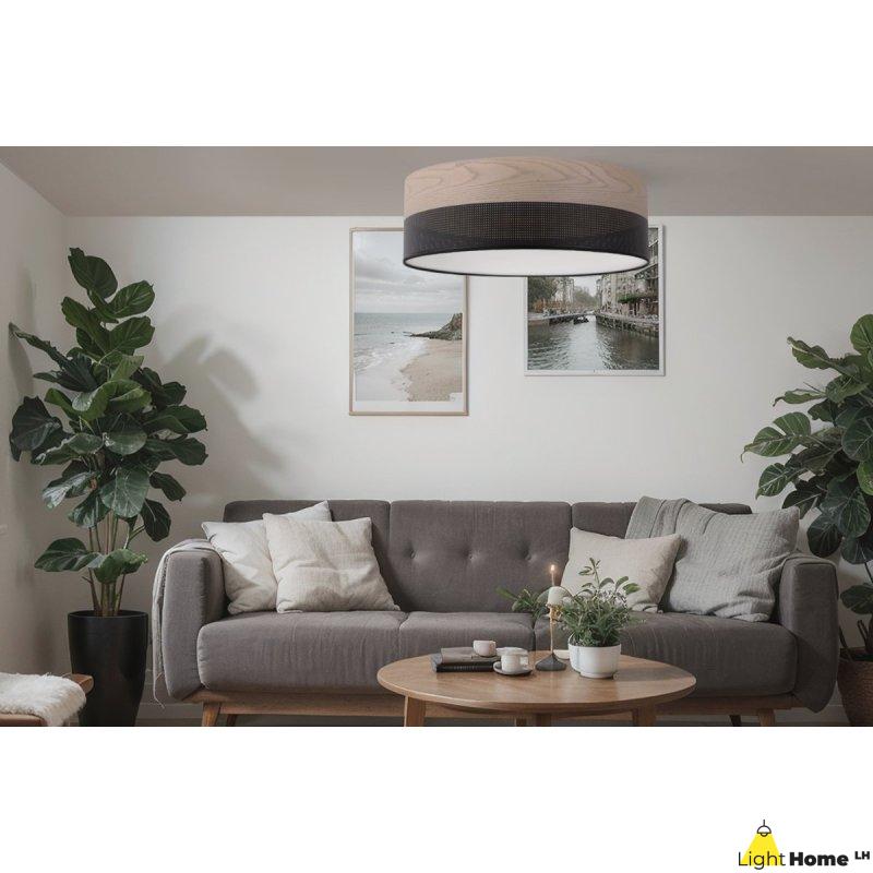 OUTLET -30% Lampa typu plafon WOOD, sufitowa, na 3 żarówki, czarny abażur 50cm, do salonu