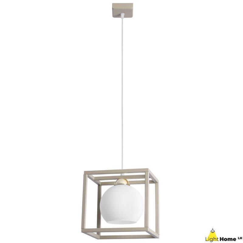 Lampa wisząca sufitowa żyrandol ELIZA klatka kaszmirowy beżowy biała szklana kula