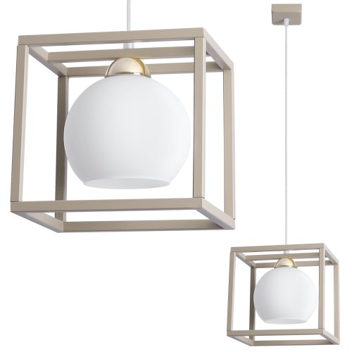 Lampa wisząca sufitowa żyrandol ELIZA klatka kaszmirowy beżowy biała szklana kula