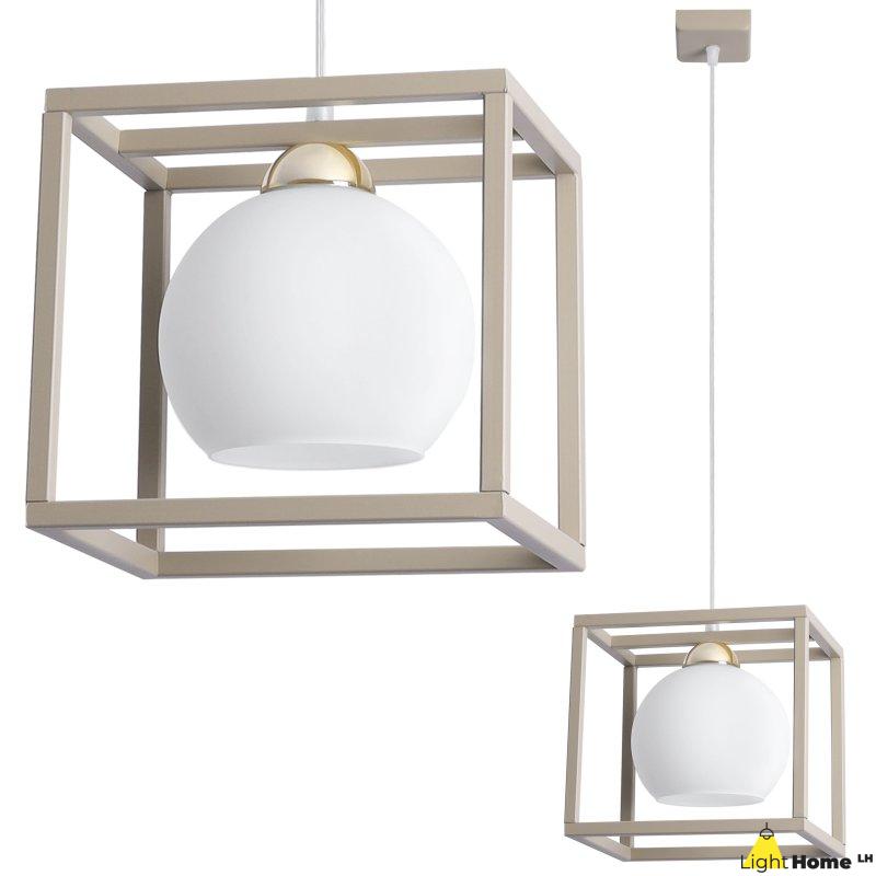 Lampa wisząca sufitowa żyrandol ELIZA klatka kaszmirowy beżowy biała szklana kula