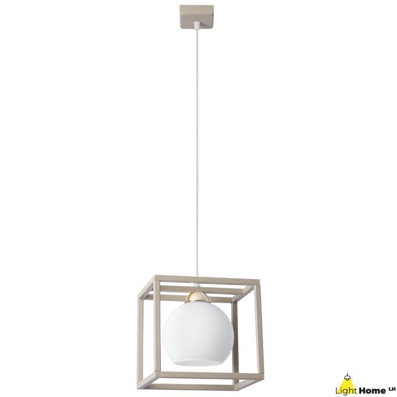 Lampa wisząca sufitowa żyrandol ELIZA klatka kaszmirowy beżowy biała szklana kula