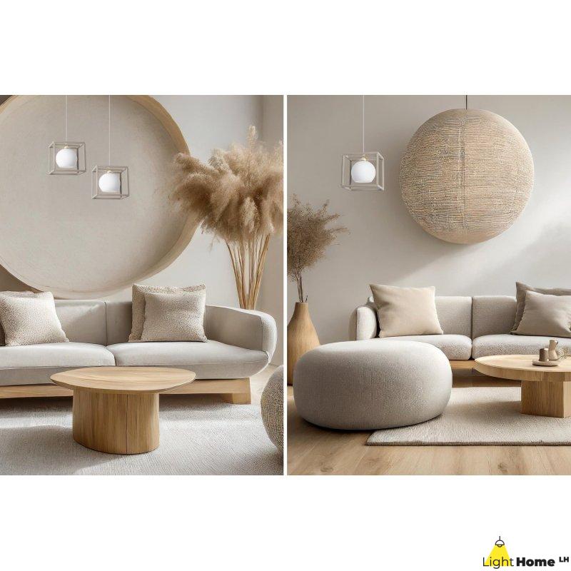 Lampa wisząca sufitowa żyrandol ELIZA klatka kaszmirowy beżowy biała szklana kula