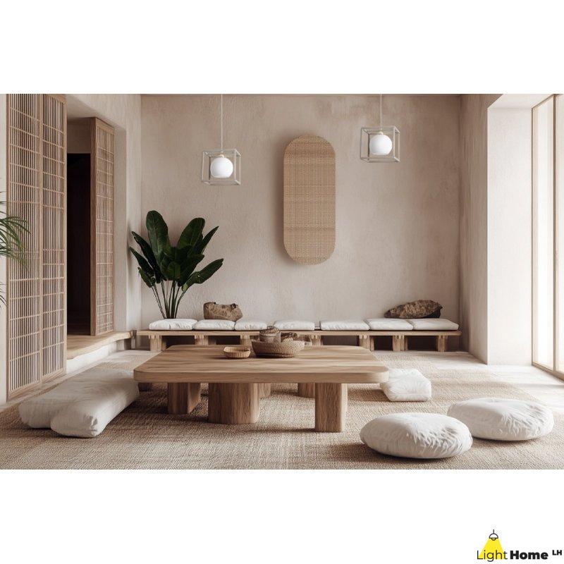 Lampa wisząca sufitowa żyrandol ELIZA klatka kaszmirowy beżowy biała szklana kula