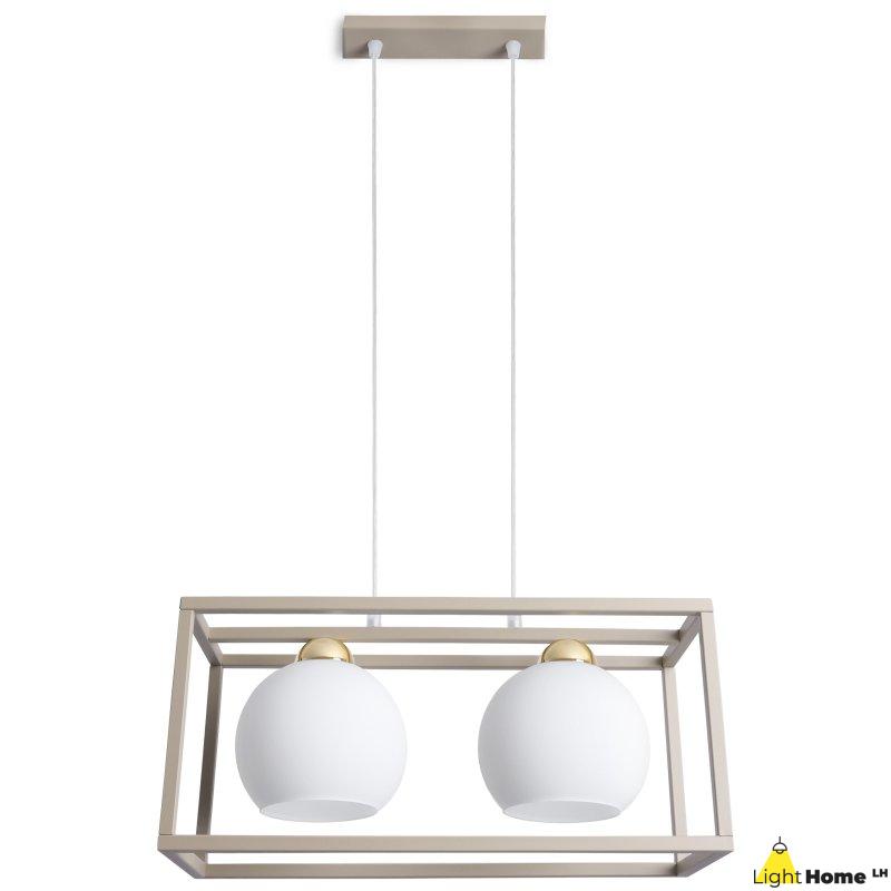 Lampa wisząca sufitowa żyrandol ELIZA klatka kaszmir beż taupe białe kule nad stół