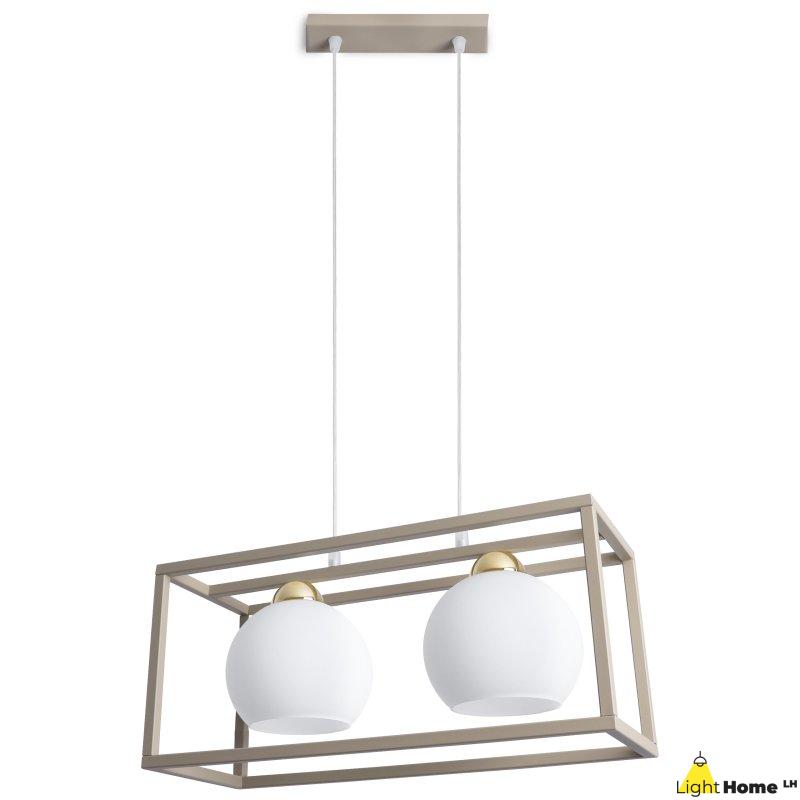 Lampa wisząca sufitowa żyrandol ELIZA klatka kaszmir beż taupe białe kule nad stół