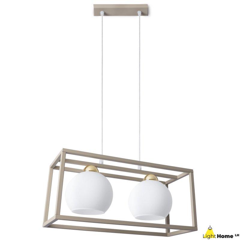 Lampa wisząca sufitowa żyrandol ELIZA klatka kaszmir beż taupe białe kule nad stół