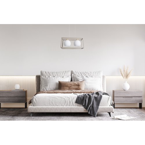 Lampa wisząca sufitowa żyrandol ELIZA klatka kaszmir beż taupe białe kule nad stół