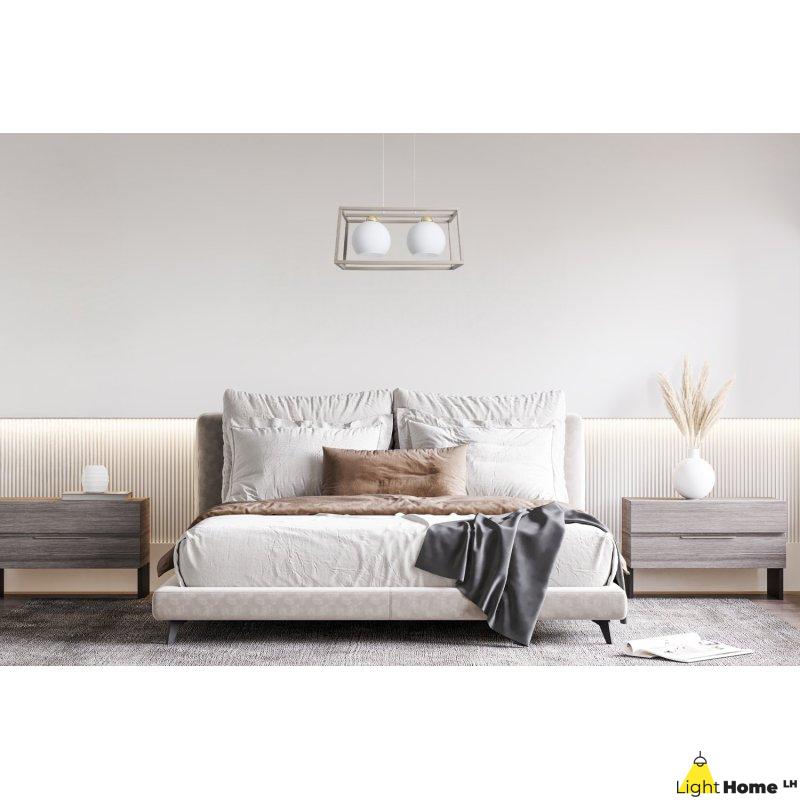 Lampa wisząca sufitowa żyrandol ELIZA klatka kaszmir beż taupe białe kule nad stół