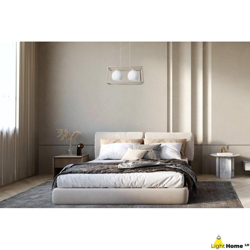 Lampa wisząca sufitowa żyrandol ELIZA klatka kaszmir beż taupe białe kule nad stół