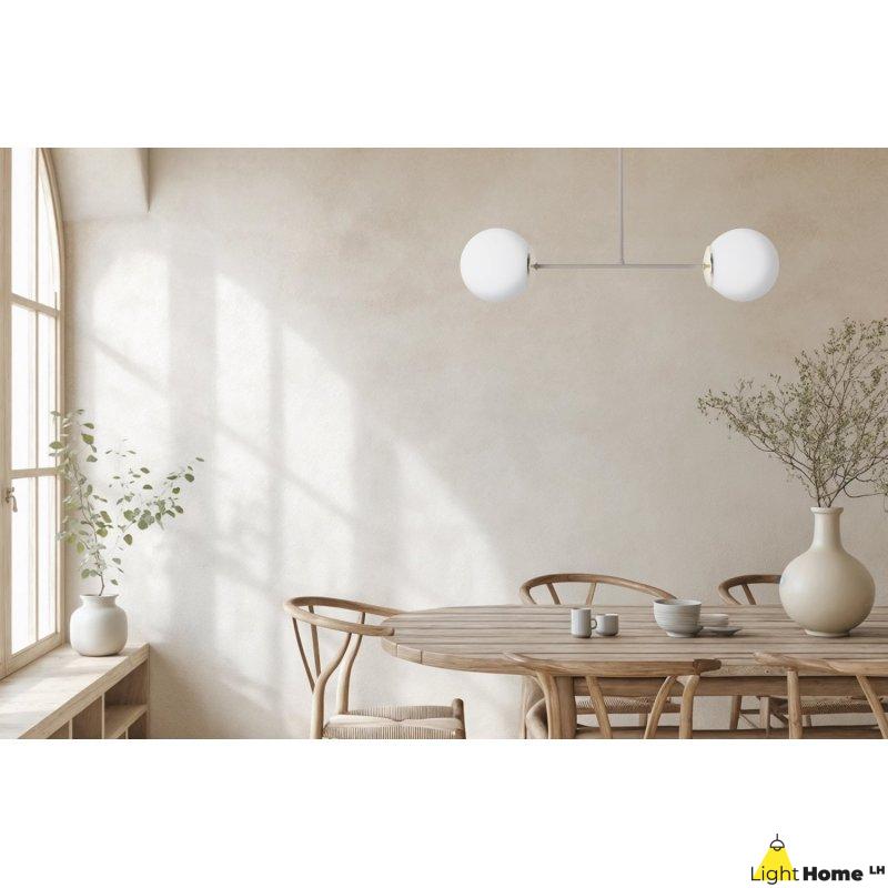 Lampa wisząca sufitowa żyrandol SIENA kaszmir beż białe szklane kule do salonu jadalni