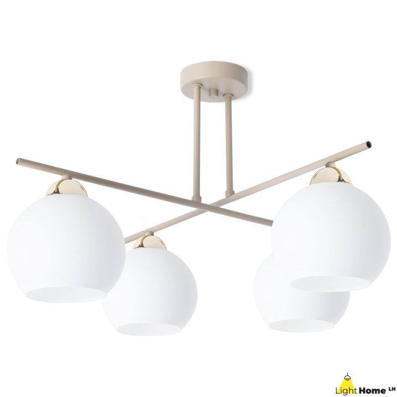 Lampa sufitowa wisząca żyrandol MODENA beżowy białe szkło skrzyżowane ramiona