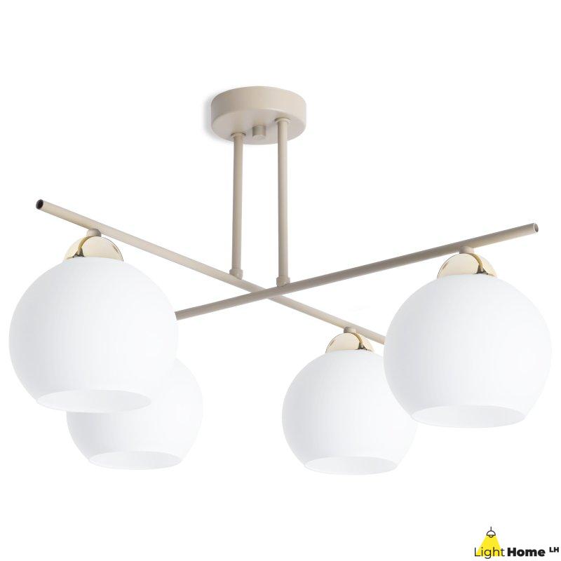 Lampa sufitowa wisząca żyrandol MODENA beżowy białe szkło skrzyżowane ramiona