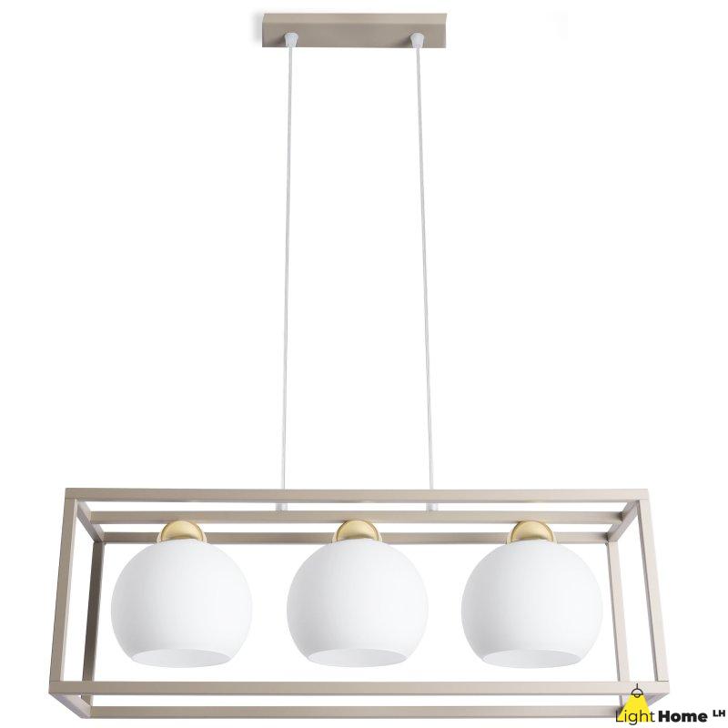 Lampa wisząca sufitowa żyrandol ELIZA klatka kaszmirowy beż szklane białe kule loft