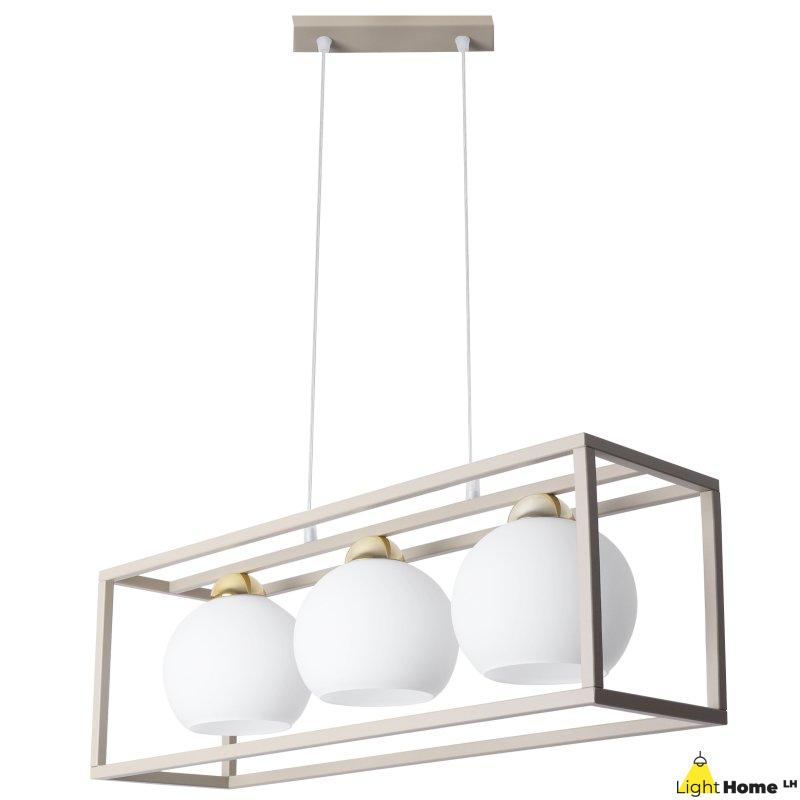 Lampa wisząca sufitowa żyrandol ELIZA klatka kaszmirowy beż szklane białe kule loft