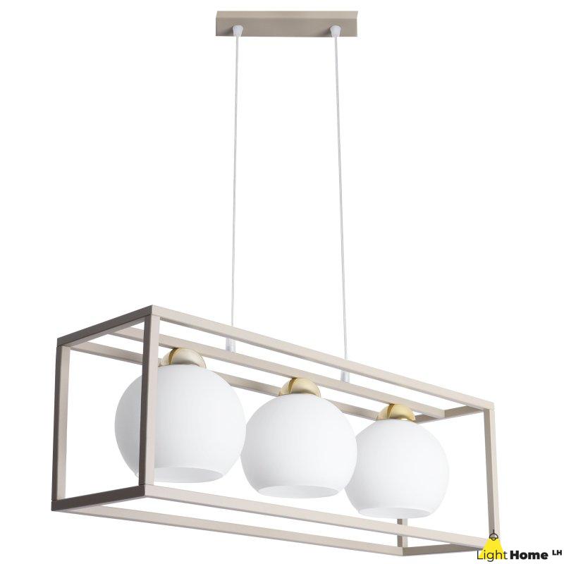 Lampa wisząca sufitowa żyrandol ELIZA klatka kaszmirowy beż szklane białe kule loft