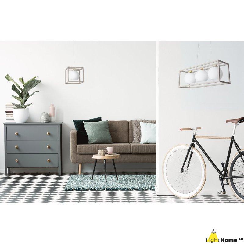 Lampa wisząca sufitowa żyrandol ELIZA klatka kaszmirowy beż szklane białe kule loft