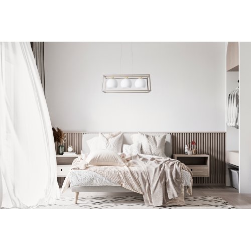 Lampa wisząca sufitowa żyrandol ELIZA klatka kaszmirowy beż szklane białe kule loft