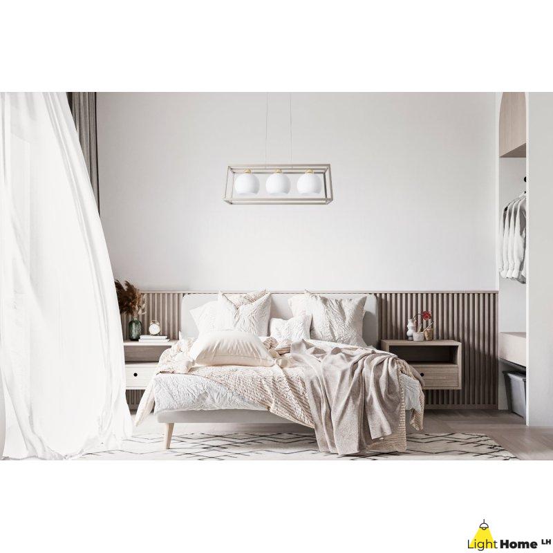 Lampa wisząca sufitowa żyrandol ELIZA klatka kaszmirowy beż szklane białe kule loft