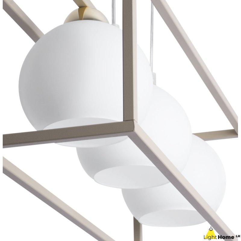 Lampa wisząca sufitowa żyrandol ELIZA klatka kaszmirowy beż szklane białe kule loft