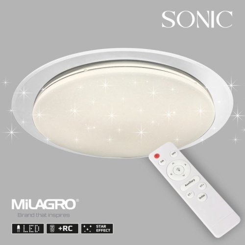 Lampa sufitowa duży plafon LED SONIC z pilotem biały nowoczesny 40cm do salonu holu biura