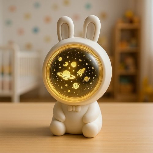 Lampka dziecięca nocna projektor gwiazd grający przenośny KOSMONAUTA