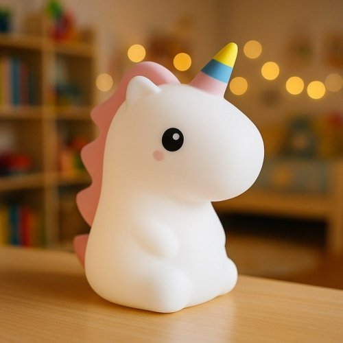Lampka dziecięca nocna UNICORN zabawka miękka silikonowa jednorożec USB RGB