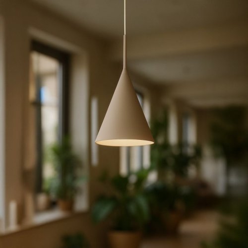 Lampa wisząca sufitowa żyrandol CAPITAL TAUPE kaszmirowy beż stożek 17cm japandi do kuchni salonu